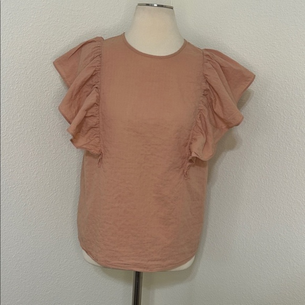 A New Day Ruffled Sleeve Blouse in Peach / Tan Color Size M Medium